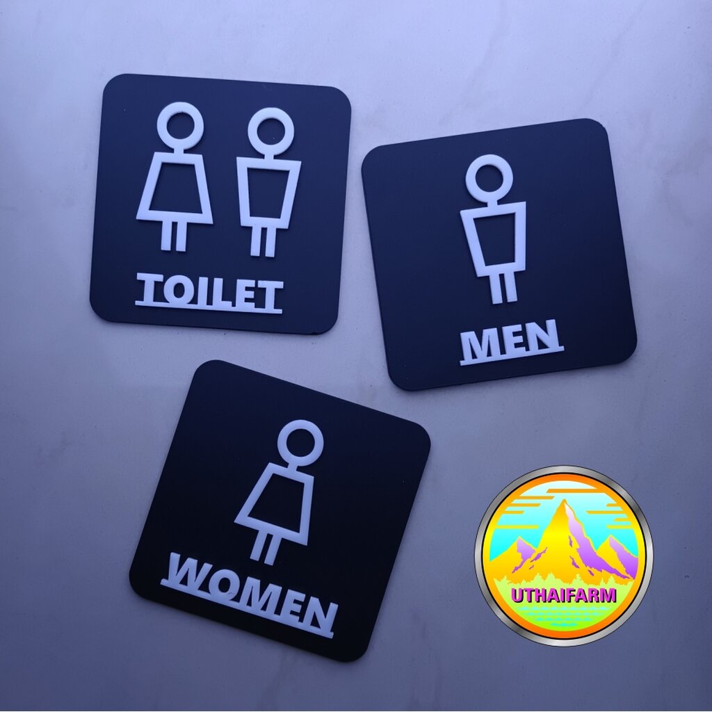 ป้ายห้องน้ำ น่ารักๆ  WOMAN MAN TOILET งานอะคริลิกเลเซอร์ [190 chammy SQ] T-CUTE *TU*TH*SA