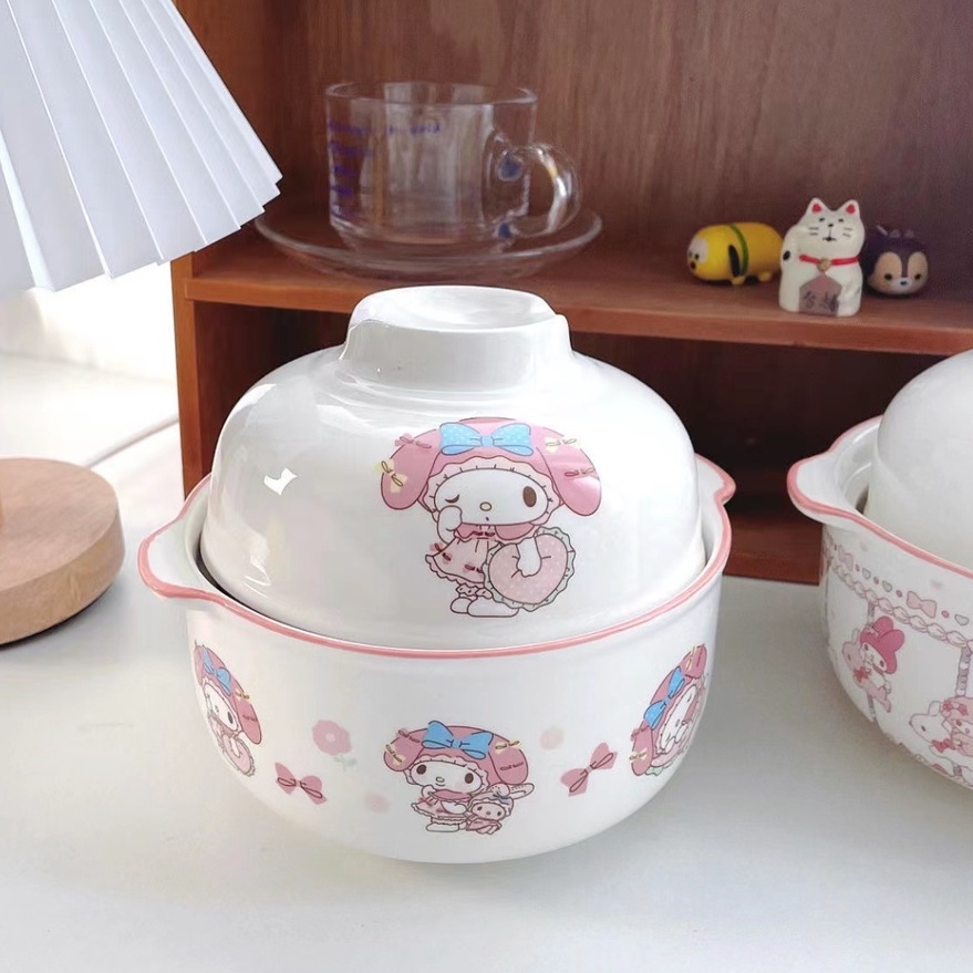 พร้อมส่ง ชามเซรามิค พร้อมฝา เมโลดี้ ถ้วยเซรามิค ชามใส่ข้าว ถ้วยซุป | Bluerubystore