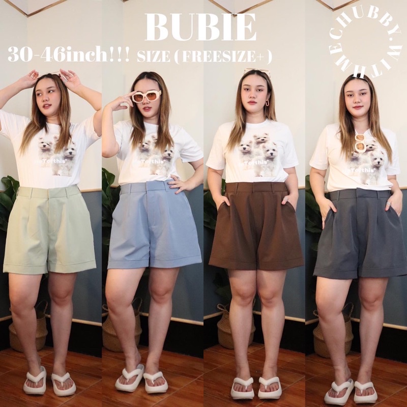 BUBiE ( เอว 30-46!!!!!!!! ) กางเกงขาสั้น เอวยางยืดหลัง ดีเทลเบิ้ลปลายขา ติดตะขอหน้า ไซส์ใหญ่