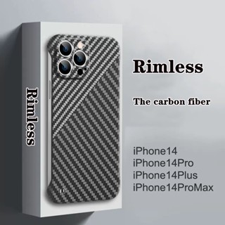 【Rimless】The carbon fiber Plating case For iPhone 14 pro max 12 13 pro max 11 12/13 14 12Pro/13Pro/14pro Clear Transparent phone case without border Back Cover hard PC casing