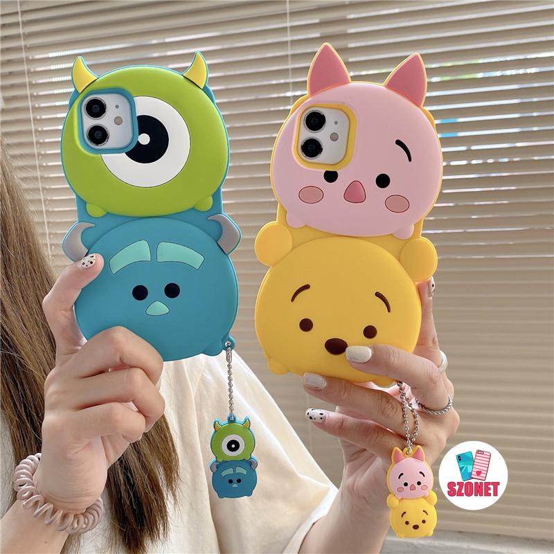 เคสโทรศัพท์มือถือ ซิลิโคนนิ่ม ป้องกันกระแทก ป้องกันการตก ลายการ์ตูนน่ารัก พร้อมจี้ สําหรับ iPhone 13 12 11 Pro Max XS XR X 8 7 Plus