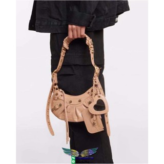 apricot Balenciag Le cagole studded underarm baguette hobo bag crossbody zipper messenger bag