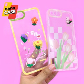 i7+ i11 เคสมือถือนิ่มใสกันกล้อง ซิลิโคน TPU ติดอะไหล่ดอกไม้สีสดใส เคสDiy