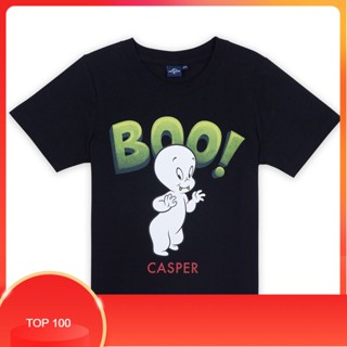 เสื้อยืด ผู้ชาย สี ขาวคอกลมUniversal Studios Boy Casper The Friendly Ghost Boo! T-Shirt Halloween - เสื้อผู้ชายยูนิเ