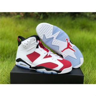 Air Jordan 6 "Carmine" รองเท้ากีฬา รองเท้าบาสเก็ตบอล สีขาว สีดํา QRC1