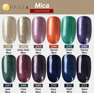 เซ็ต ยาทาเล็บ เจล 12 ขวด Gel Nail Polish Set HAAR x Mottled Mica Tone โทน ไมก้า มิก้า กลีสเตอร์ กากเพชร สี เงิน ทอง ม...