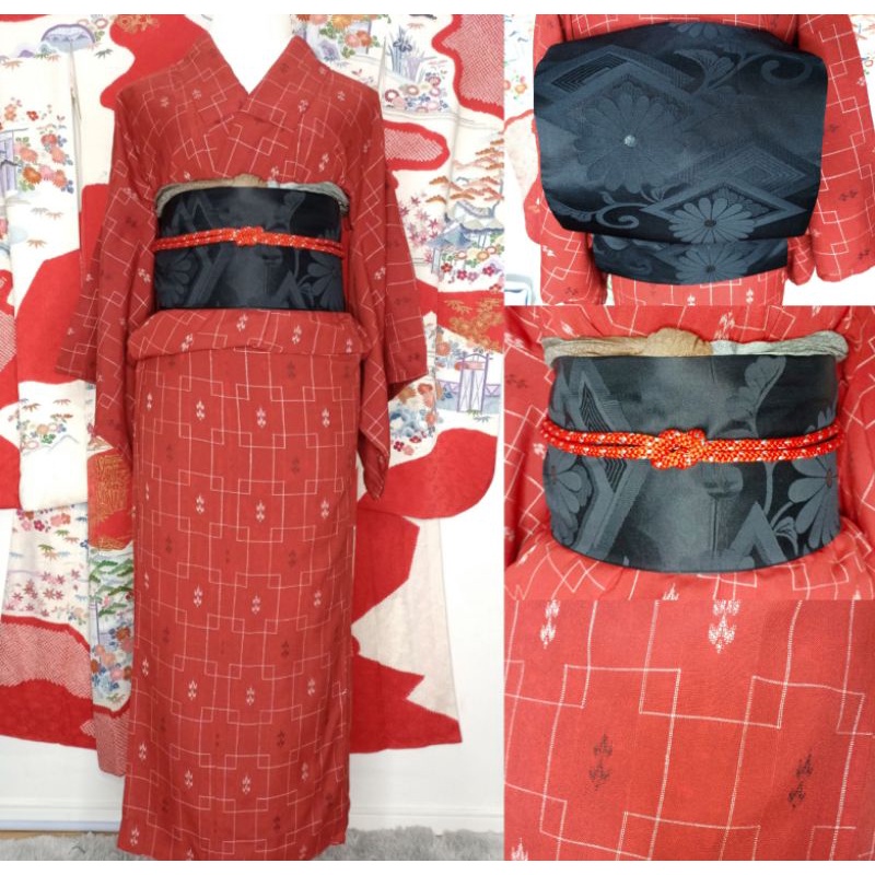 พร้อมส่ง Set Kimono ชุดกิโมโน สีแดง ของแท้มือสองจากญี่ปุ่น