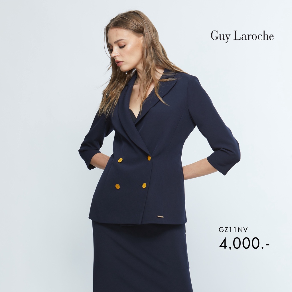 Guy Laroche woman's jacket King suiting แจ็คเก็ตทำงานผู้หญิง ทรงเข้ารูป แขนสามส่่วน แต่งกระดุม 4 เม็ด สีกรม GZ11NV