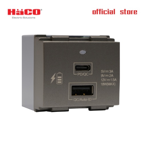 HACO เต้ารับ USB Type A และ C 5V 3.6A 18W รุ่น W8102LUSB-ST