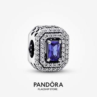 Pandora แผ่นชาร์ม ทรงสี่เหลี่ยมผืนผ้า สีฟ้า DIY อุปกรณ์เสริม p512