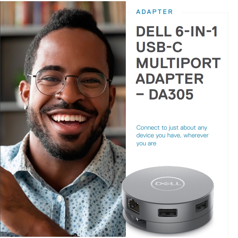 รุ่นใหม่ล่าสุด Dell 6-in-1 USB-C Multiport Adapter - DA305 - รับประกัน 3 ปี Dell Onsite