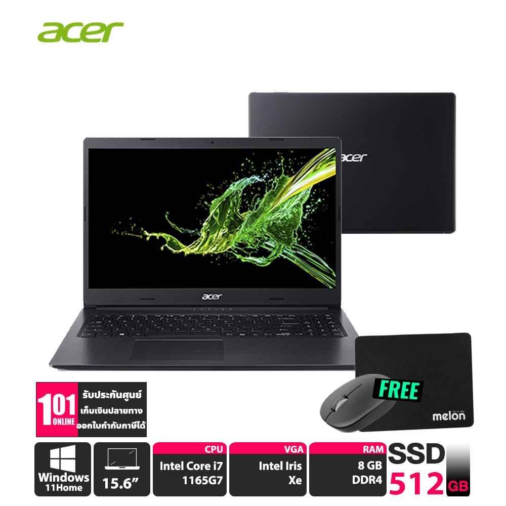 [ส่งฟรี]โน๊ตบุ๊ค Acer Aspire A315-58-71GD/T00K /intel i7-1165G7/RAM8GB/SSD512GB