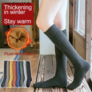 Onesun ถุงเท้ายาว ผ้ากํามะหยี่ แบบหนา สีพื้น สไตล์ฮาราจูกุ แฟชั่นฤดูหนาว สําหรับผู้หญิง