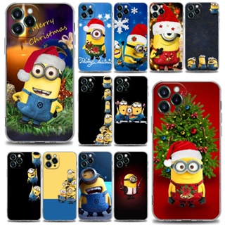 เคสโทรศัพท์มือถือใส ลาย Merry Christmas Despicable Me Minions สําหรับ iPhone Apple 11 12 13 14 Pro 7 8 SE X XR XS Max Mini Plus