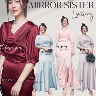 🔖ป้าย Mirrorsister 10525.5 เดรสใส่ไปงาน ดีไซน์เก๋ แพทเทรินสวย ช่วงบนเป็นคอวี แขนพองนิดๆ ช่วงล่างแต่งทรงหางปลาระบายยาว