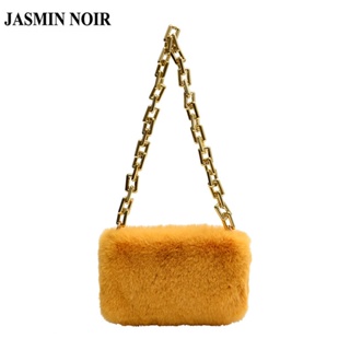 Jasmin NOIR กระเป๋าสะพายไหล่ กระเป๋าถือ สะพายข้าง ประดับขนเฟอร์ แต่งสายโซ่ สําหรับผู้หญิง