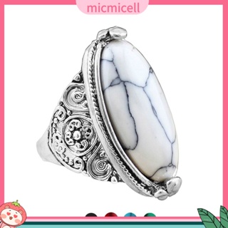 (micmicell) เครื่องประดับผู้หญิงแหวนแกะสลักรูปไข่สีเขียวขุ่นแนววินเทจ