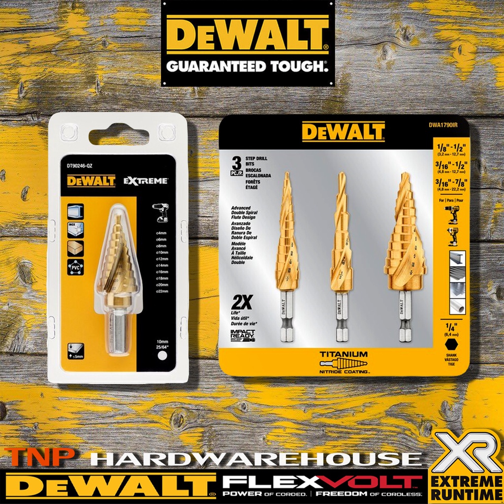 DEWALT ดอกสว่าน ทรงเจดีย์ รุ่น DWA1790IR ดอกสเต็ป3pc Impact Ready Titanium ดอกคว้านรูชุด3ดอก ดอกสเต็ปดริลไทเทเนียม