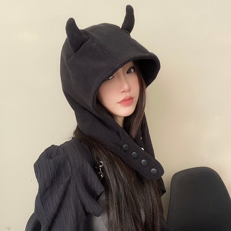 หมวกฮอร์น หนังกลับ แต่งหูปีศาจน่ารัก ให้ความอบอุ่น แฟชั่นฤดูใบไม้ร่วง และฤดูหนาว สไตล์ญี่ปุ่น สําหรับผู้หญิง