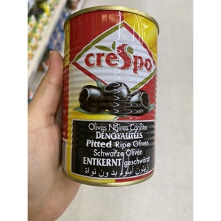 มะกอกดำ ไม่มีเมล็ด ในน้ำเกลือ ตรา ครีสโป 387 G. Olives Noires Confites Pitted Ripe Olives Schwarze Oliven ( Crespo Brand )