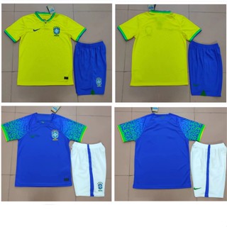 เสื้อกีฬาแขนสั้น ลายทีมชาติฟุตบอล Brazil Home Away World Cup 2223 ชุดเหย้า สําหรับผู้ใหญ่ พร้อมส่ง