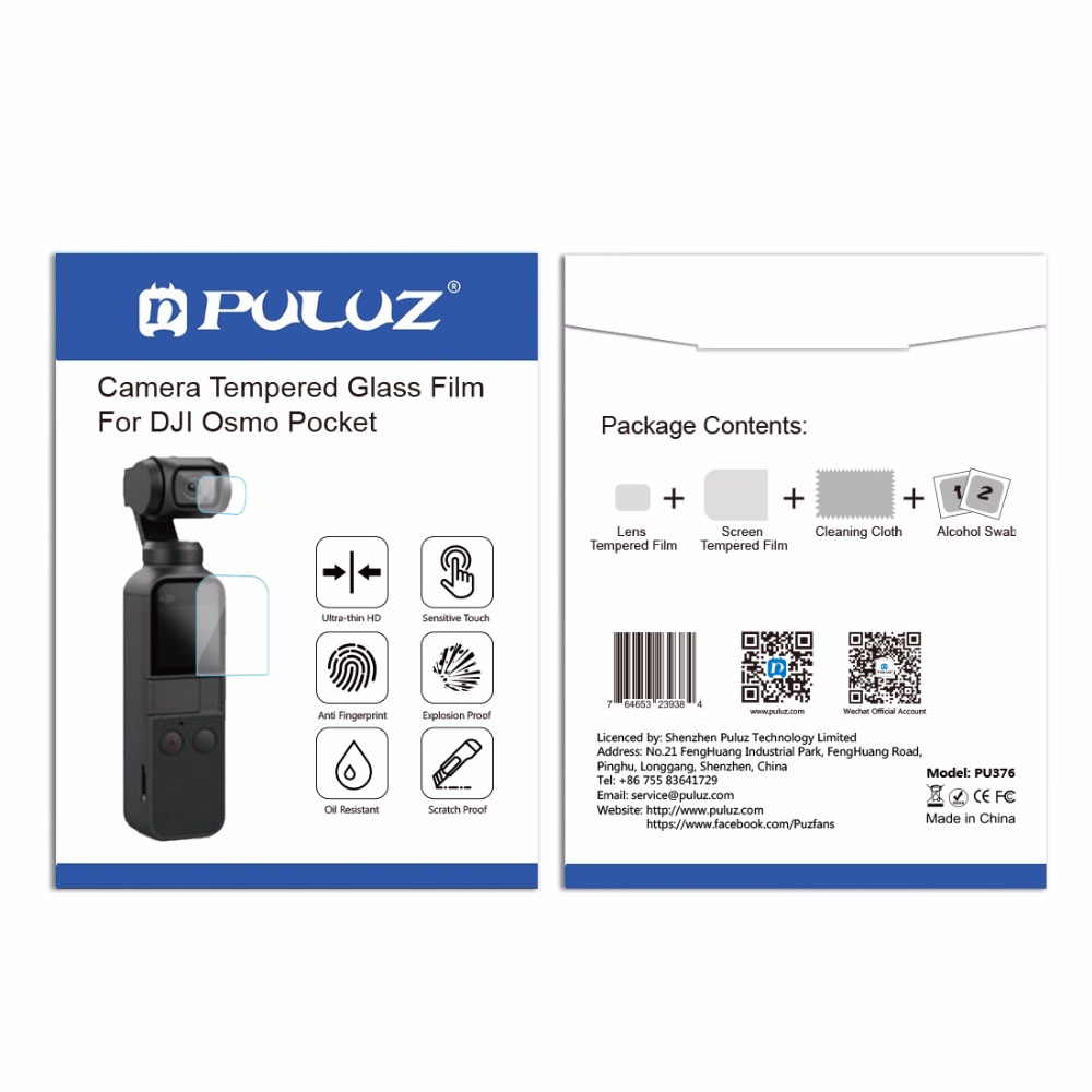 Puluz HD กระจกนิรภัย ป้องกันเลนส์ + ฟิล์มหน้าจอ สําหรับ DJI OSMO Pocket 2/1 Gimbal ป้องกันหน้าจอ