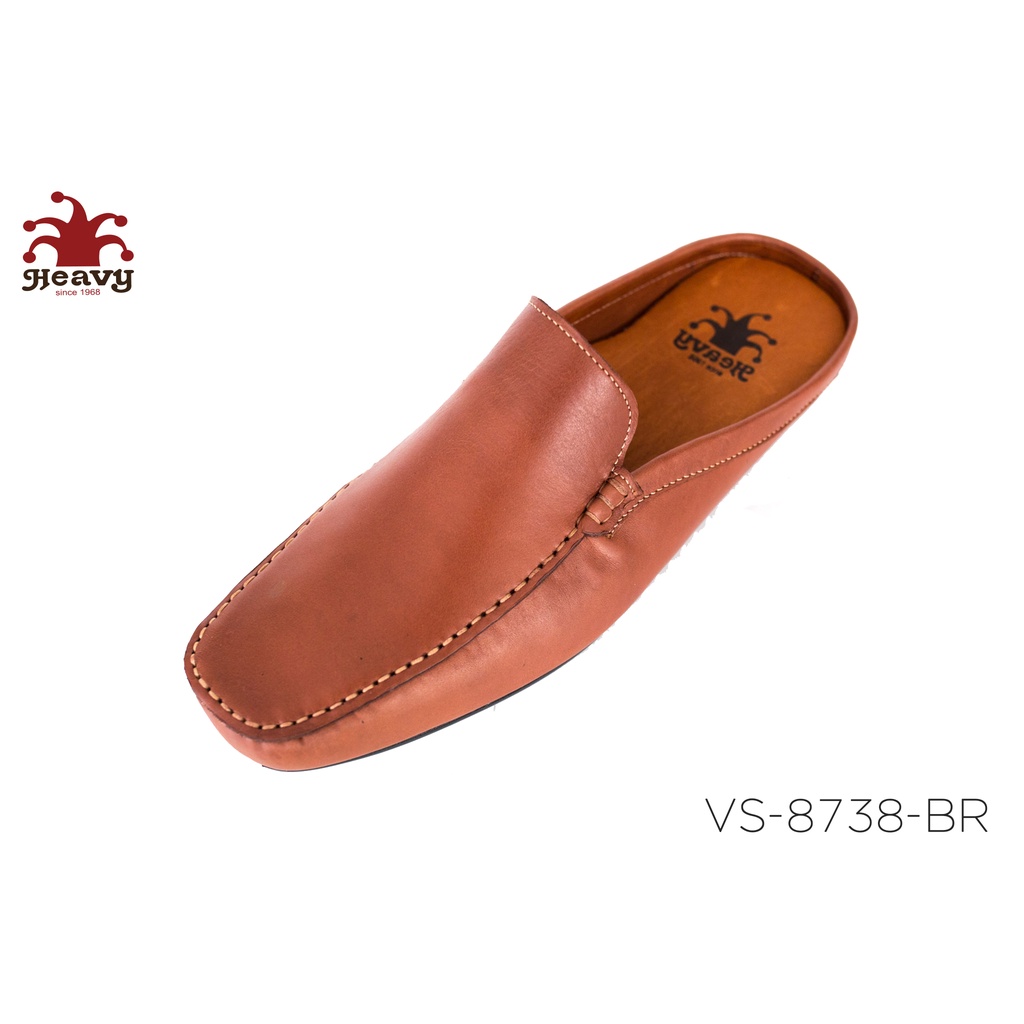 Heavy Shoes รองเท้าหนังผู้ชายแท้เปิดส้น รุ่น VS8738 มี 3 สี ดำ น้ำตาล ครีม