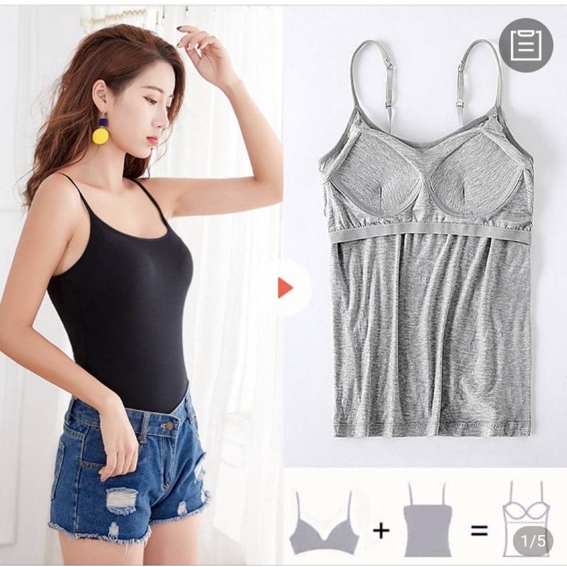 เสื้อสายเดี่ยวผ้าคอตตอนเนื้อนิ่ม มีบราในตัว ไซส์ S - 3XL พร้อมส่งจ้า