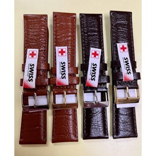 SWISS GENUINE LEATHER สีน้ำตาลเข้ม/น้ำตาลแทน ผิวมัน ขนาด 18/20/22/24 mm