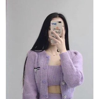 ❤️เสื้อสเวตเตอร์❤️❇️เสื้อไหมพรมผ้านุ่มถักสลิงแขนยาวชุดสองชิ้น🆕