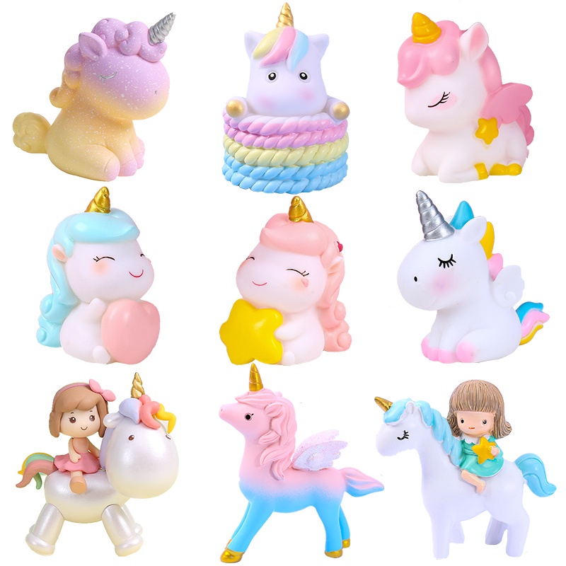 [จุด] ยูนิคอร์นตกแต่งเค้กรุ้งโทรจันม้าโยกสาวเด็กทารกวันเกิดขนมชุด