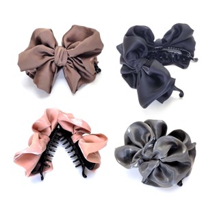 กิ๊บกล้วยแฟชั่น ผ้า Satin Donut Knot งานแฮนด์เมด โบว์ติดผมเกาหลี กิ๊บกล้วยโบว์คู่ BunnyBow เกรดพรีเมียม พร้อมส่ง