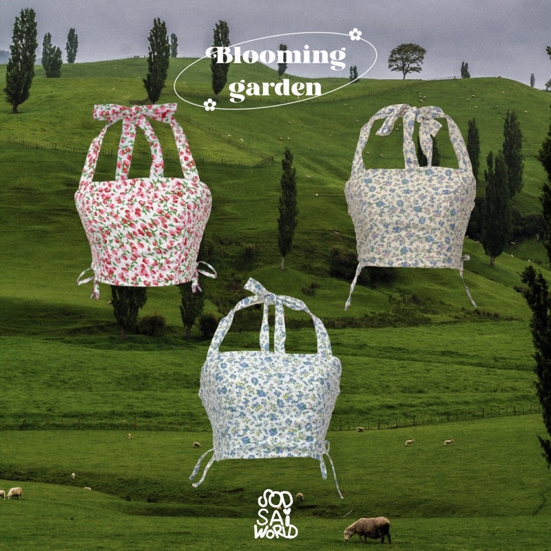 [ssw] SALE !!โล๊ะสต็อค!! 🌷blooming garden 🌳เสื้อผุกคอ เกาะอกผูกโบว์คล้องคอ สม็อคหลัง รุดข้าง ลายดอกไ