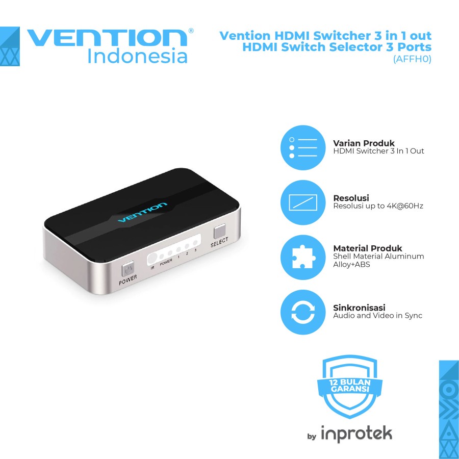 Vention AFF AFFUH0 HDMI Switcher 3 Input 1 Output