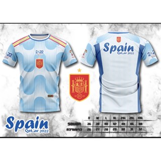 เสื้อพิมพ์ลาย ยอดฮิต ลาย ทีมชาติ สเปน สีฟ้าขาว SPAIN 2022