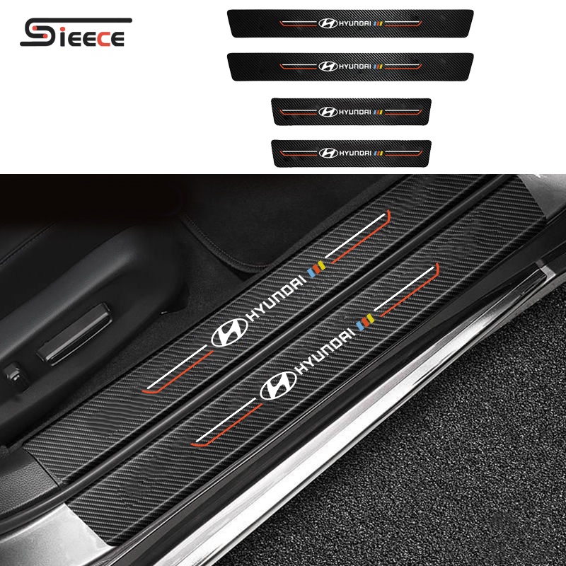 Sieece 4 ชิ้น กันรอยประตูรถยนต์ คาร์บอนไฟเบอร์ ติดขอบประตู สติกเกอร์ติดรถ สำหรับ Hyundai Staria Creta Elantra Accent Veloster Tucson Sonata