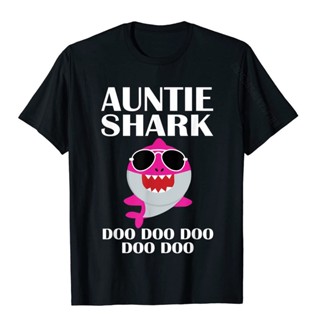 ขายดี!Auntie Shark Shirt Doo Doo Mothers Day Auntie Christmas T-Shirt Slim Fit Top T-Shirts Wholesale Cotton Man Tops T