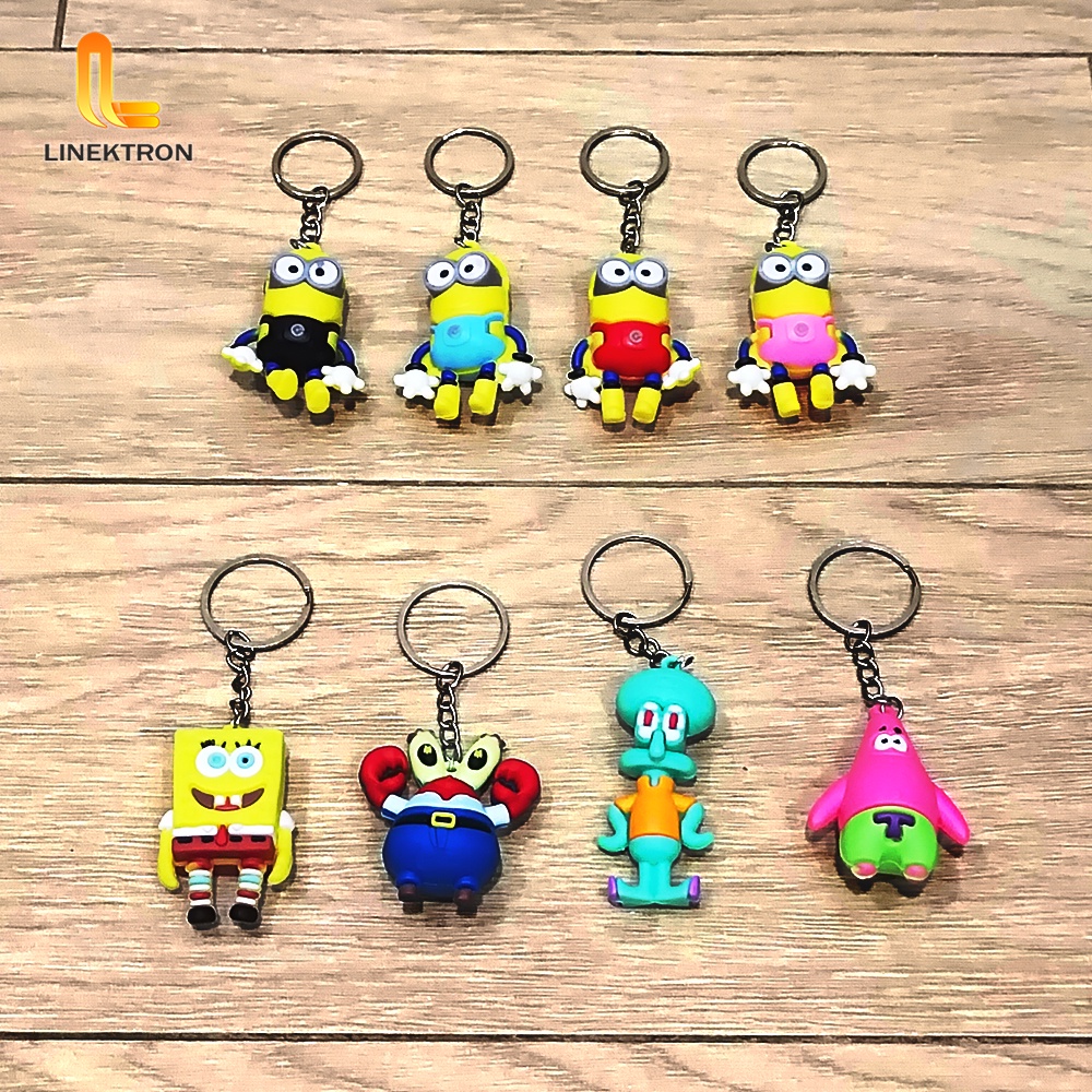 GANTUNGAN SPONGEBOB, MINIONS, STITCH, & PANDA CHARACTER KEYCHAINS