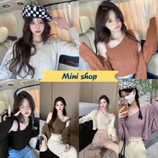 Mini shop🌸พร้อมส่ง🌸(4Y018) เสื้อกล้ามไหมพรม+เสื้อคลุมถักไหมพรม ใส่สบายผ้านิ่ม น่ารักเกาหลี