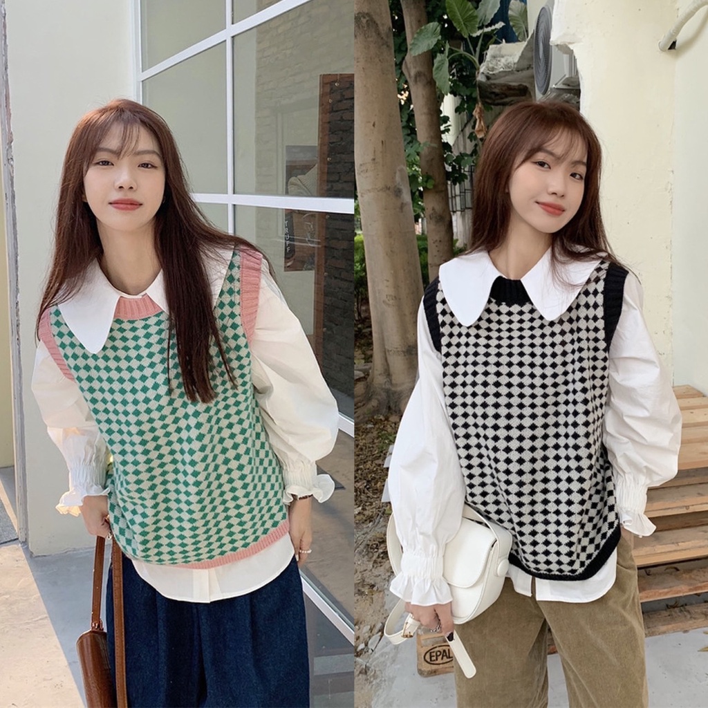 (C020) Styles_Unnie พร้อมส่ง เสื้อกั๊กไหมพรม น่ารักสไตล์เกาหลี พร้อมส่ง 2 สี