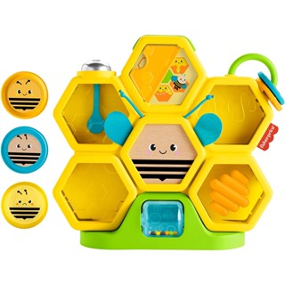 Fisher-Price Busy Activity Hive หยอดเหรียญในรังผึ้ง มีของเล่นไม้และกระดิ่งโลหะ ของเล่นเสริมพัฒนาการ ของแท้