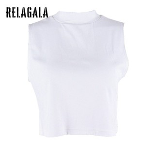 Relagala เสื้อกั๊ก แขนกุด คอสูง ทรงหลวม สีพื้น แฟชั่นสําหรับผู้หญิง