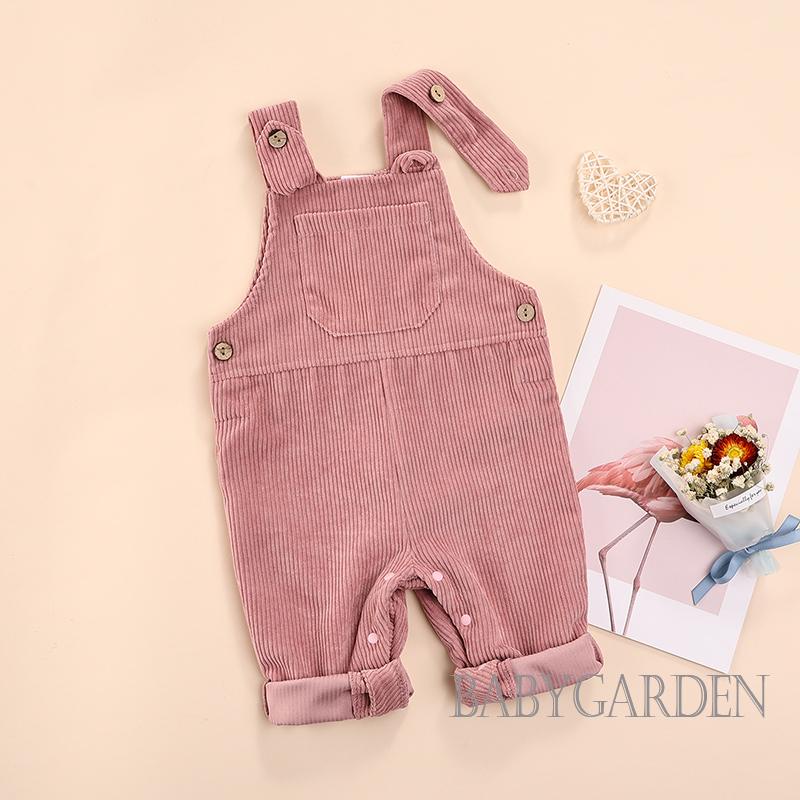 Babygarden-3-24 เดือน ชุดจั๊มสูท คอสี่เหลี่ยม ผ้าลูกฟูก กางเกง สีพื้น พร้อมตัวรัด สําหรับเด็กทารก