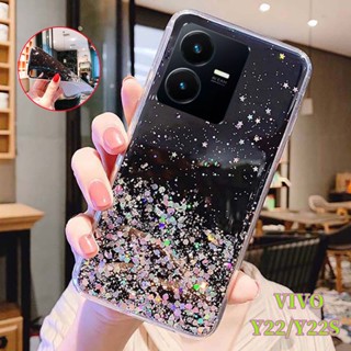 เคสโทรศัพท์มือถือแบบนิ่ม TPU ใส แต่งกลิตเตอร์ดาว ไล่โทนสี หรูหรา สําหรับ VIVO Y22 Y22S 4G 2022 Y22 Y22 S VIVOY22S