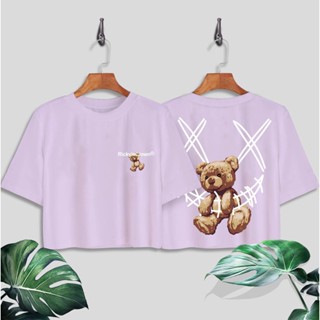 เสื้อยืดผ้าฝ้าย พิมพ์ลาย Bear LILAC CROP โอเวอร์ไซซ์ 30s สําหรับผู้หญิง วัยรุ่น และผู้ใหญ่