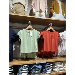 Uniqlo เสื้อยืดผ้าฝ้าย แขนนุ่ม สําหรับเด็กผู้หญิง