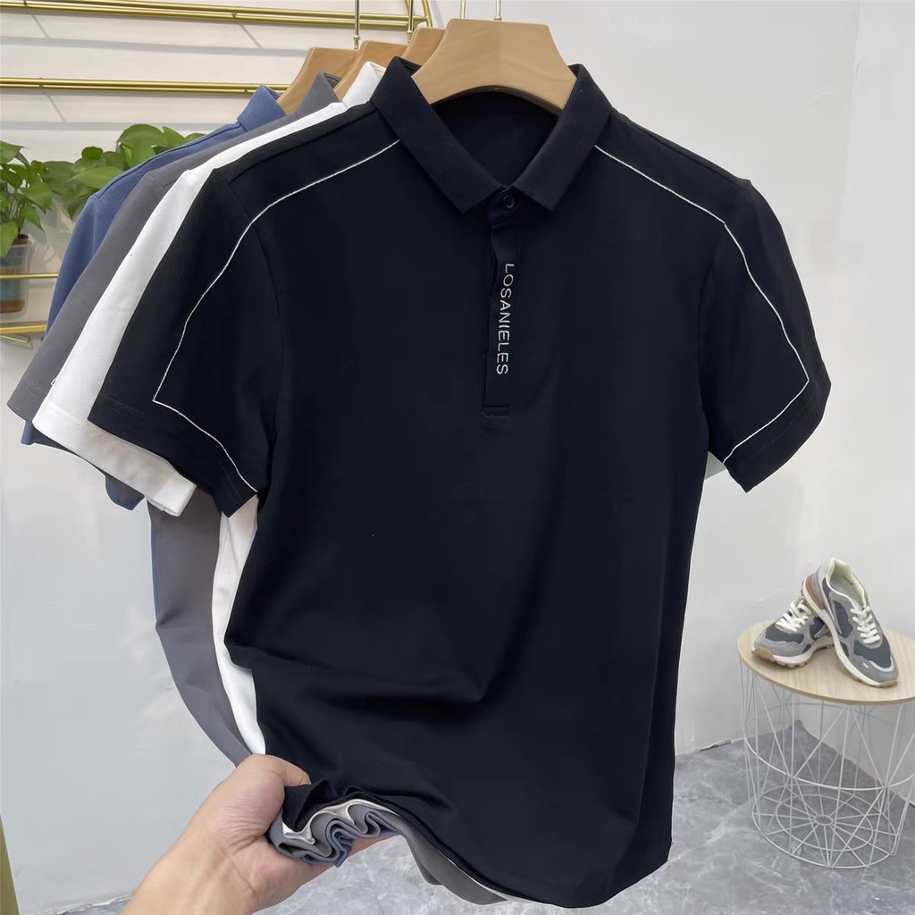 เสื้อโปโลแขนสั้นลําลอง คอปก ระบายอากาศได้ดี แบบเรียบ เข้าได้กับทุกชุด สําหรับผู้ชาย