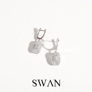 SWAN - Baguette Plated Pave Earring ต่างหูเงินแท้ ฝังเพชรคิวบิกเซอร์โคเนีย cubic zirconia