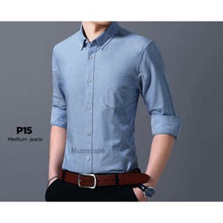 ส่ง Kerry  เสื้อเชิ้ตผู้ชายสีฟ้าเข้ม ผ้า Oxford ทรงเข้ารูป สลิมฟิต(slim fit)