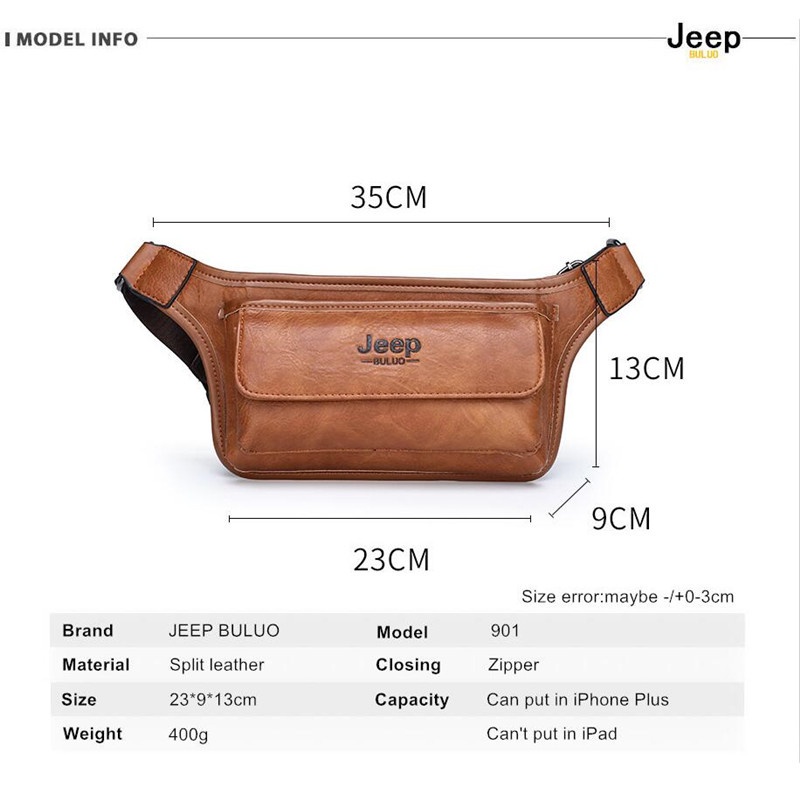 Jeep BULUO กระเป๋าหนังคาดเอว คาดเอว ใส่โทรศัพท์ อเนกประสงค์ สะโพก 901 สําหรับทุกเพศ